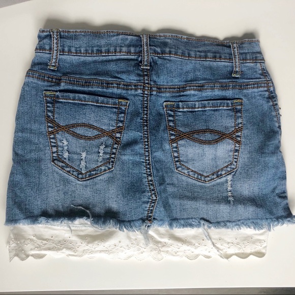 JEAN DENIM RUFFLE SKIRT MEDIUM WASH - Picture 2 of 3